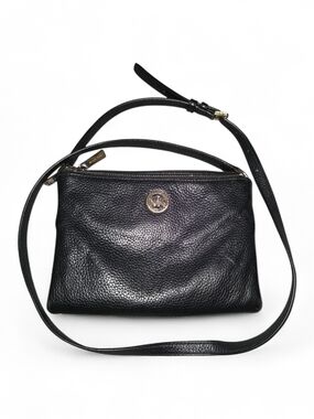 Michael Kors Black Pebbled Leather Double-Zip Crossbody with Gold Logo